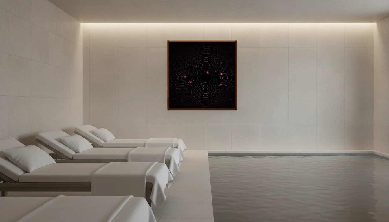 A Lumen & Logic artwork hanging in a Spa hotel interior — Relaxation room · Baden-Baden