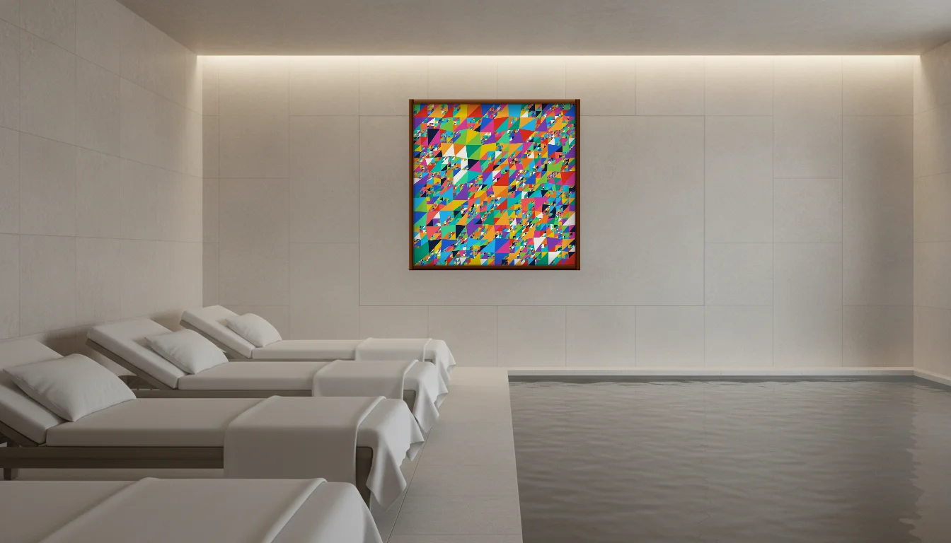 A Lumen & Logic artwork hanging in a Spa hotel interior — Relaxation room · Baden-Baden