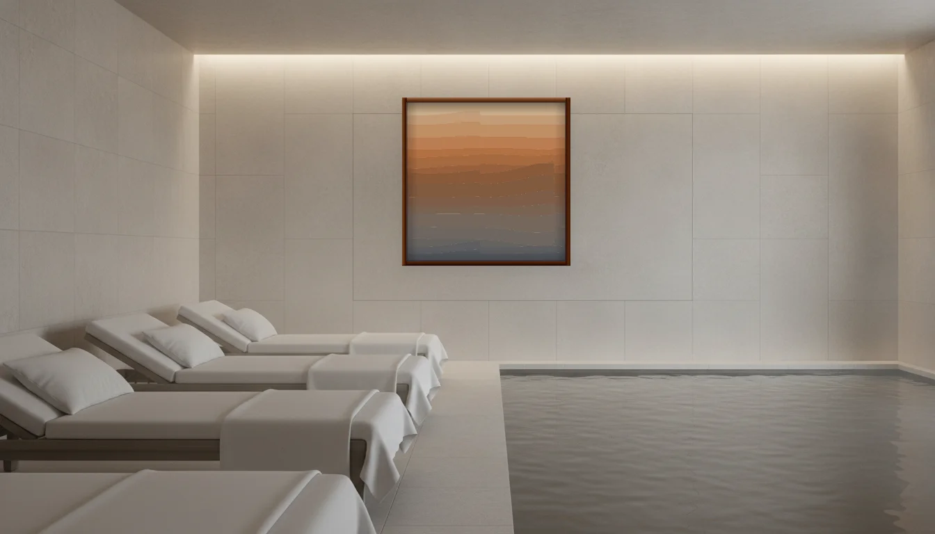 A Lumen & Logic artwork hanging in a Spa hotel interior — Relaxation room · Baden-Baden
