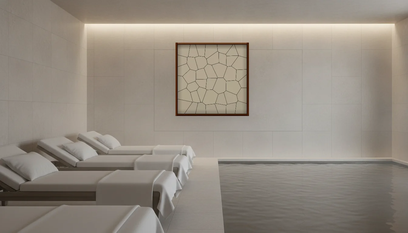 A Lumen & Logic artwork hanging in a Spa hotel interior — Relaxation room · Baden-Baden