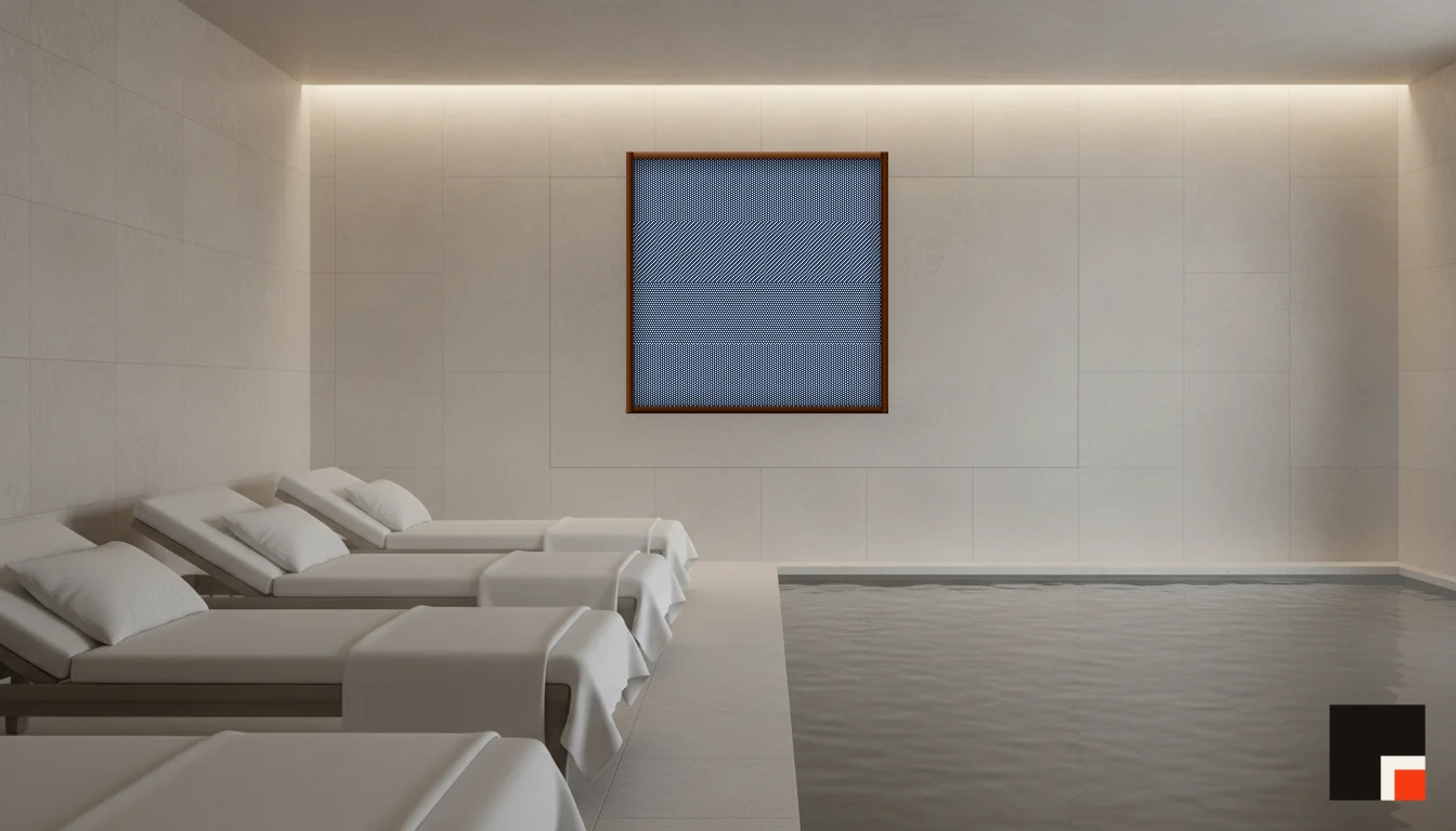 A Lumen & Logic artwork hanging in a Spa hotel interior — Relaxation room · Baden-Baden