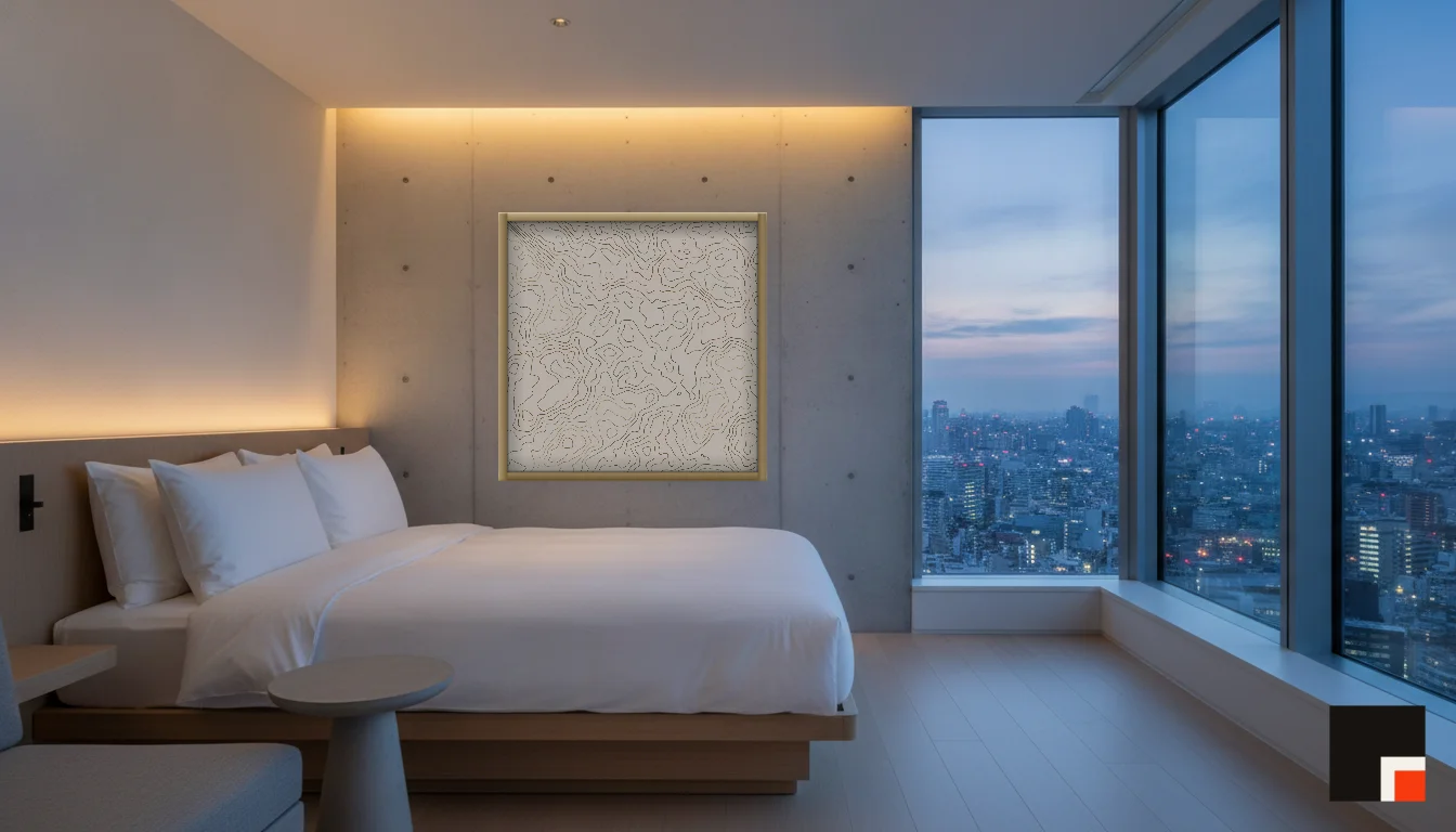 A Lumen & Logic artwork hanging in a Tokio hotel interior — Suite, 41st floor · Tokyo